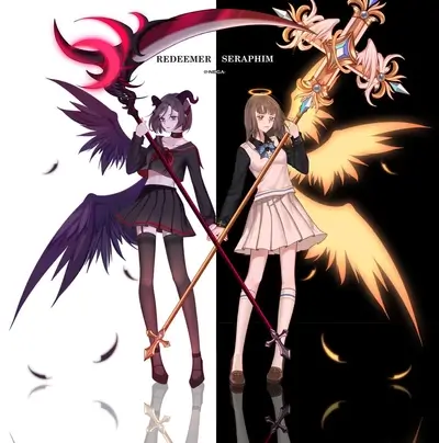 Two girls wielding contrasting weapons