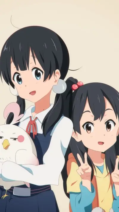 Two girls with a chick