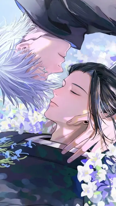 Two male characters face to face with romantic undertones