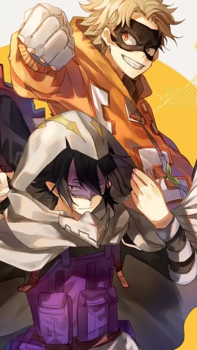 Two masked heroes, one in orange, one in purple