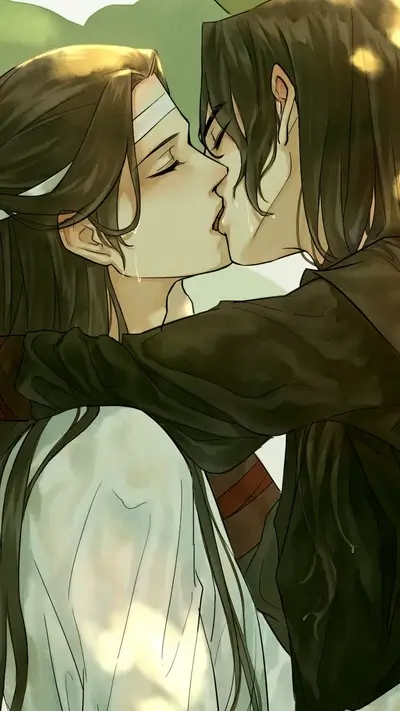 Two men embracing and kissing