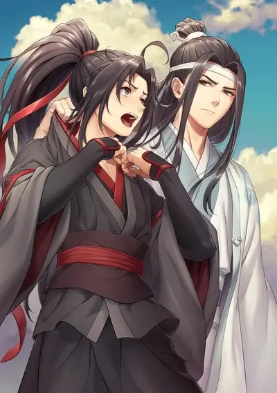 Two men in traditional Chinese clothing, one in dark, the other in light