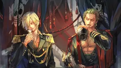 Two One Piece characters in military uniforms