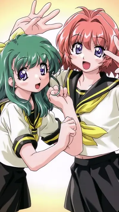Two schoolgirls happily posing together