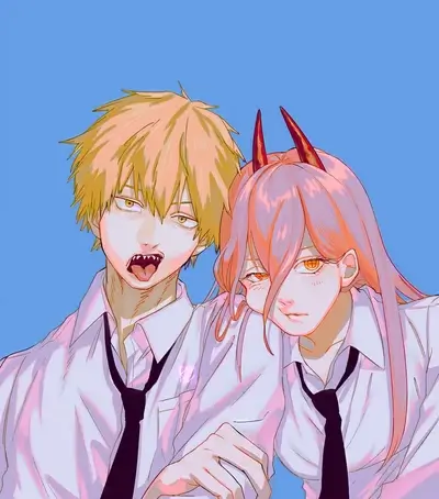 Two students, boy with blond hair, girl with pink hair and horns