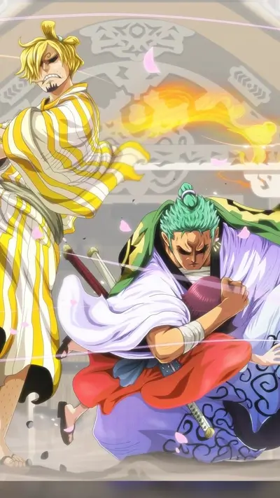 Two swordsmen in traditional Japanese clothing