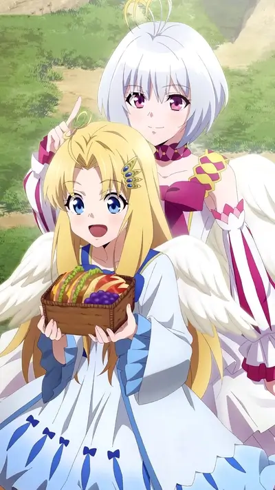 Two winged girls sharing a picnic lunch