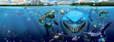 Underwater scene with Finding Nemo characters