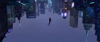 Upside-down city with a figure in the middle
