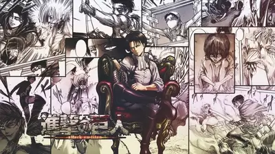 Various manga panels with Levi Ackerman prominently featured