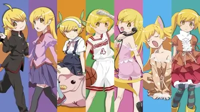 Various outfits of a girl with yellow hair