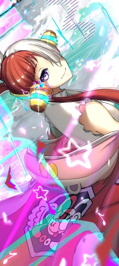 Vibrant anime girl with headphones and a colorful outfit