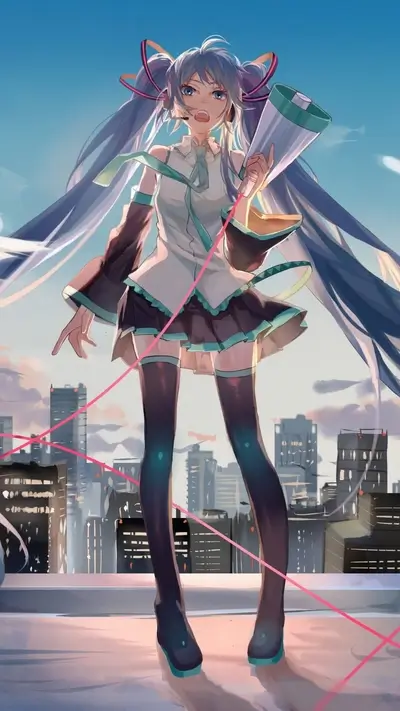 Vocaloid girl on a rooftop