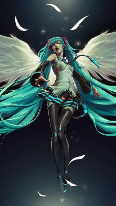 Vocaloid singing angel with large wings