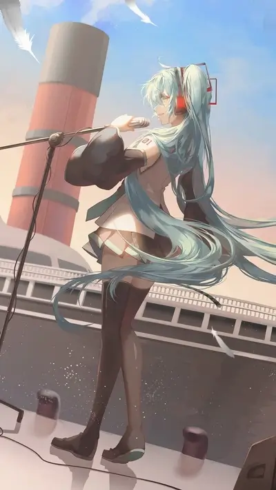 Vocaloid singing on a ship
