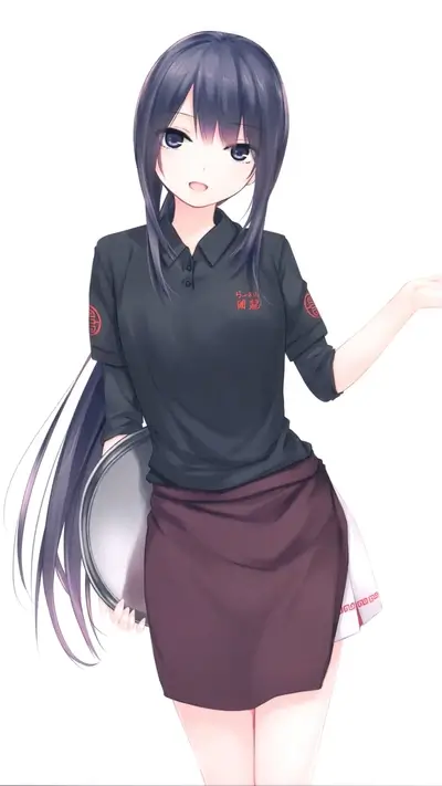 Waitress girl in a dark uniform