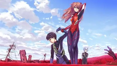 Walking through desolate red landscape under bright blue sky