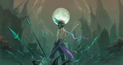 Warrior stands in a desolate landscape