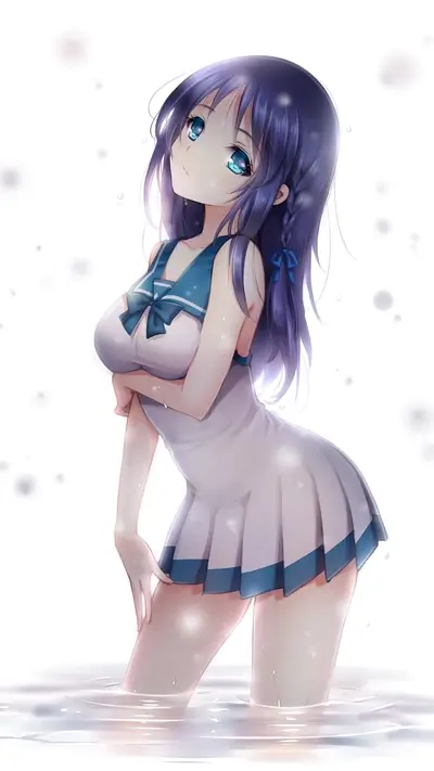 Wet girl in a sailor dress
