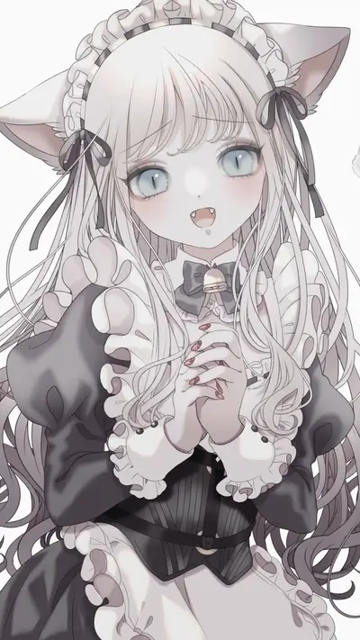 White-haired cat girl maid