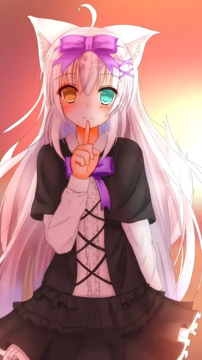 White-haired girl with cat ears