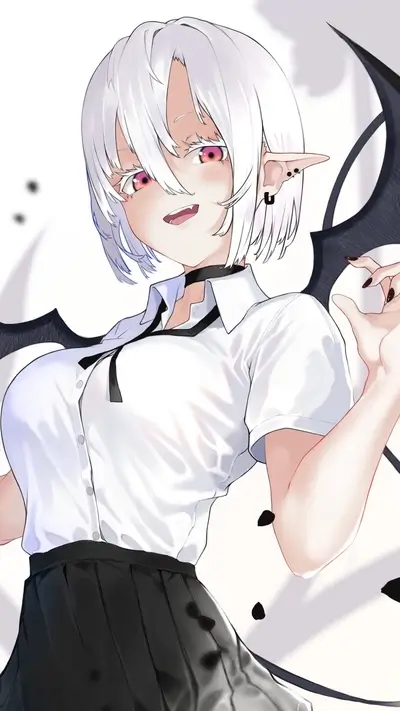 White-haired girl with devil wings, school uniform
