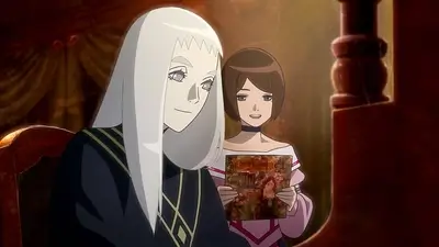 White-haired man and brown-haired girl looking at a book