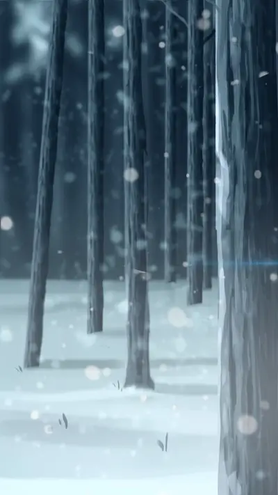 Winter forest scene, trees covered with snow