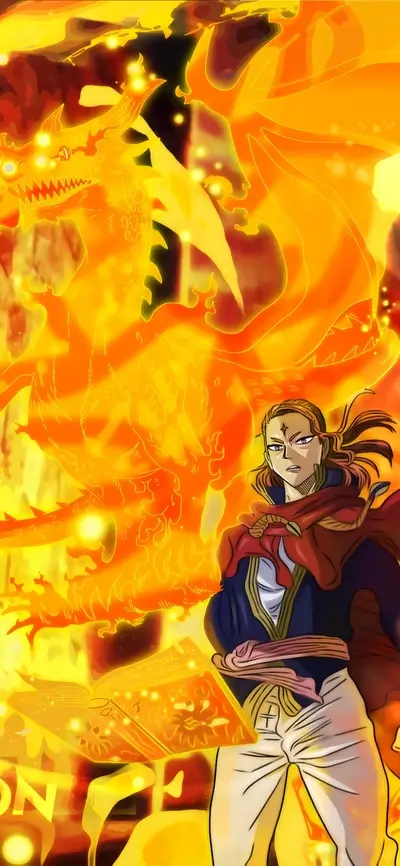 Wizard with fire dragon, standing confidently, holding a grimoire book