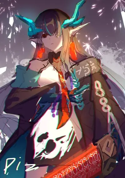 Woman character with horns and robe in a digital art style