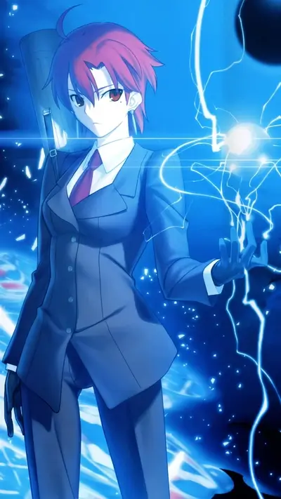 Woman in suit wielding electric power