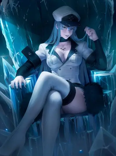 Woman in white seated on an ice throne