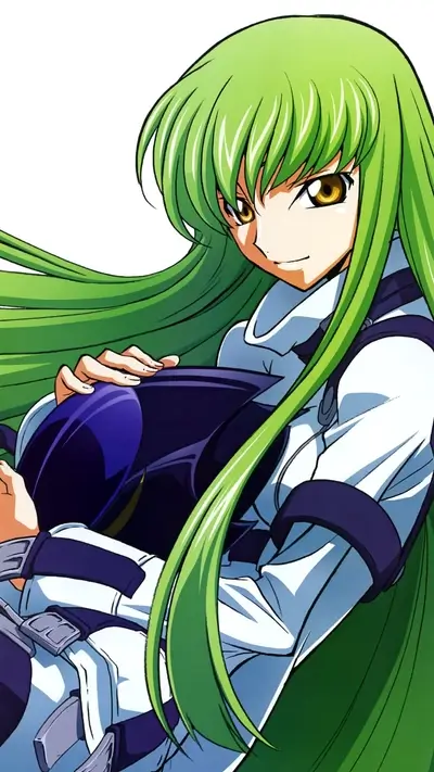 Woman with green hair holding a helmet