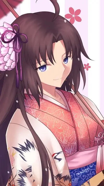 Woman with Japanese style, kimono, and flower accessory