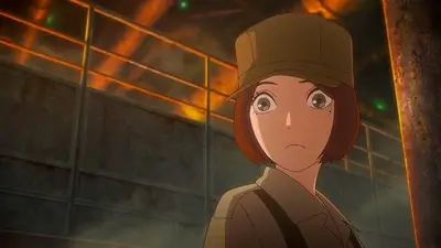 Worried female operator with cap looking back