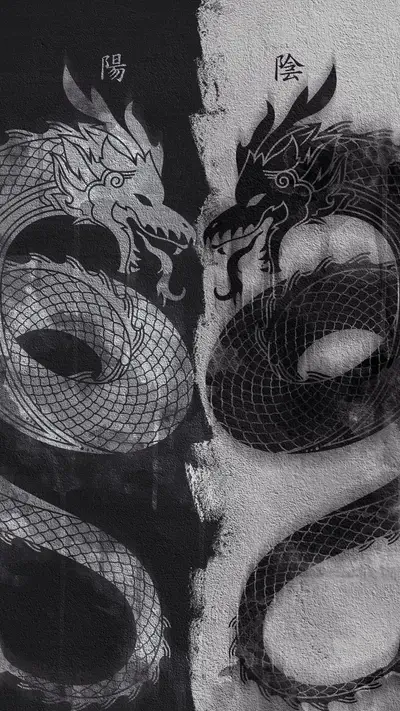 Yin and yang depicted by dragons, showing balance and harmony