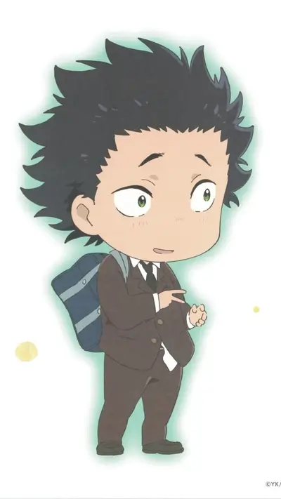 Young boy with a backpack wearing a suit in a chibi style