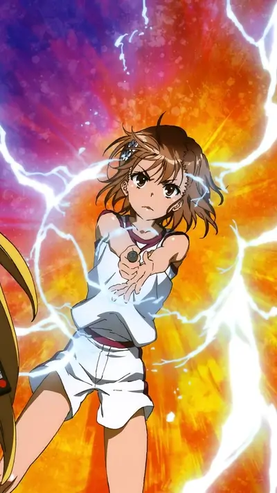 Young girl with brown hair, wearing white clothes surrounded by electricity