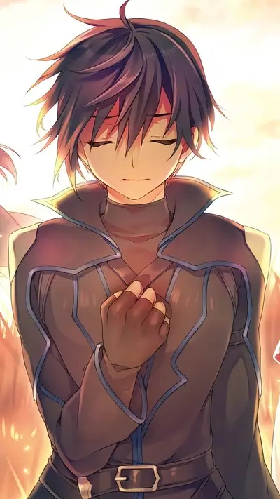 Young man with dark hair, closed eyes, and clasped hands