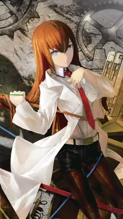 Young woman scientist with long hair, wearing a lab coat.