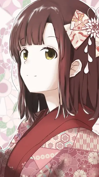 Young woman wearing traditional Japanese kimono and hair ornament with soft, gentle artistic style