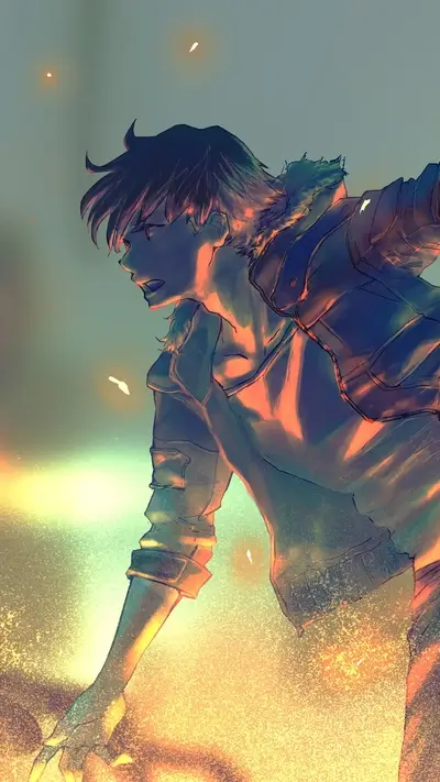 Youth in flames, a dramatic pose