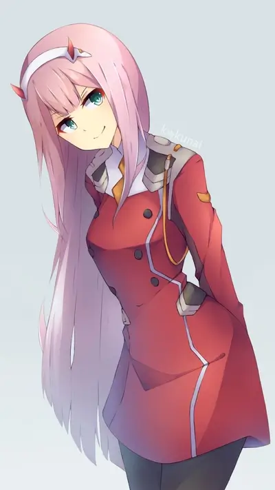 Zero Two in her pilot suit, smiling gently