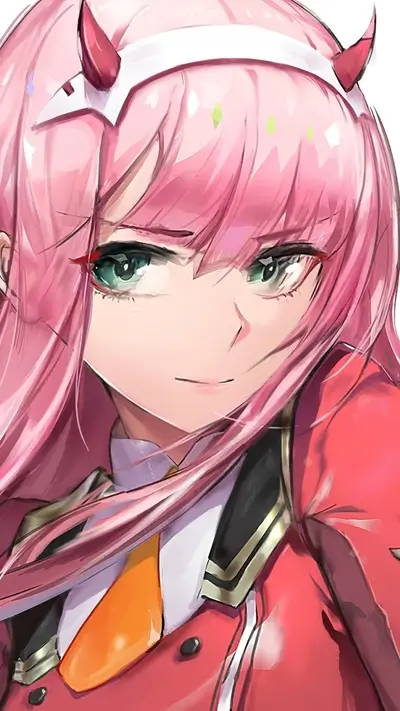 Zero Two portrait, horned headband, pink hair